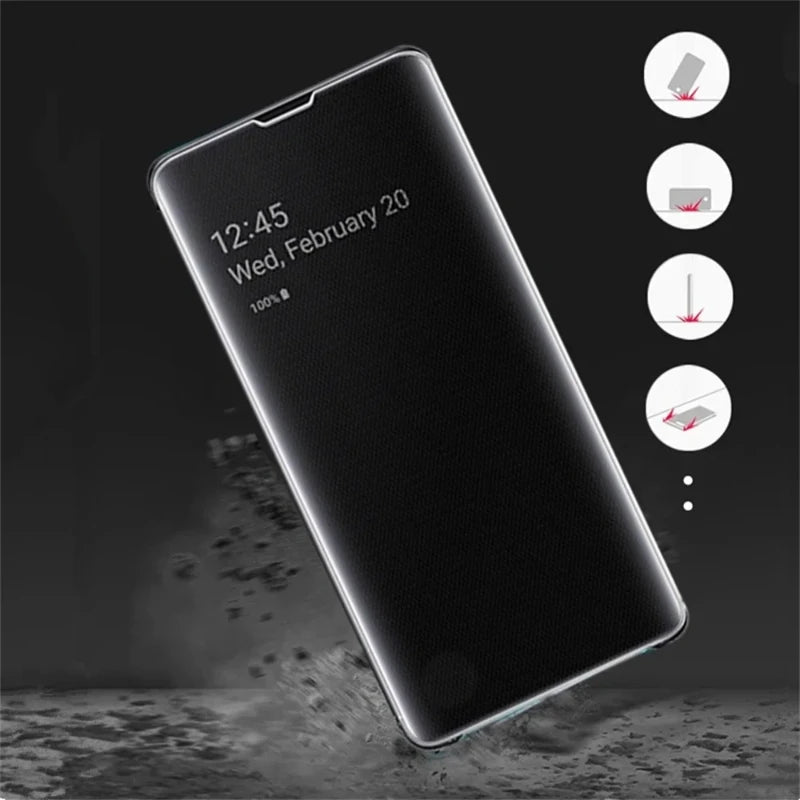 For Samsung Galaxy S10 S24 Plus Window View Clear Mirror Intelligent Protective Cover Flip-free Smart Chip Flip Leather Cases