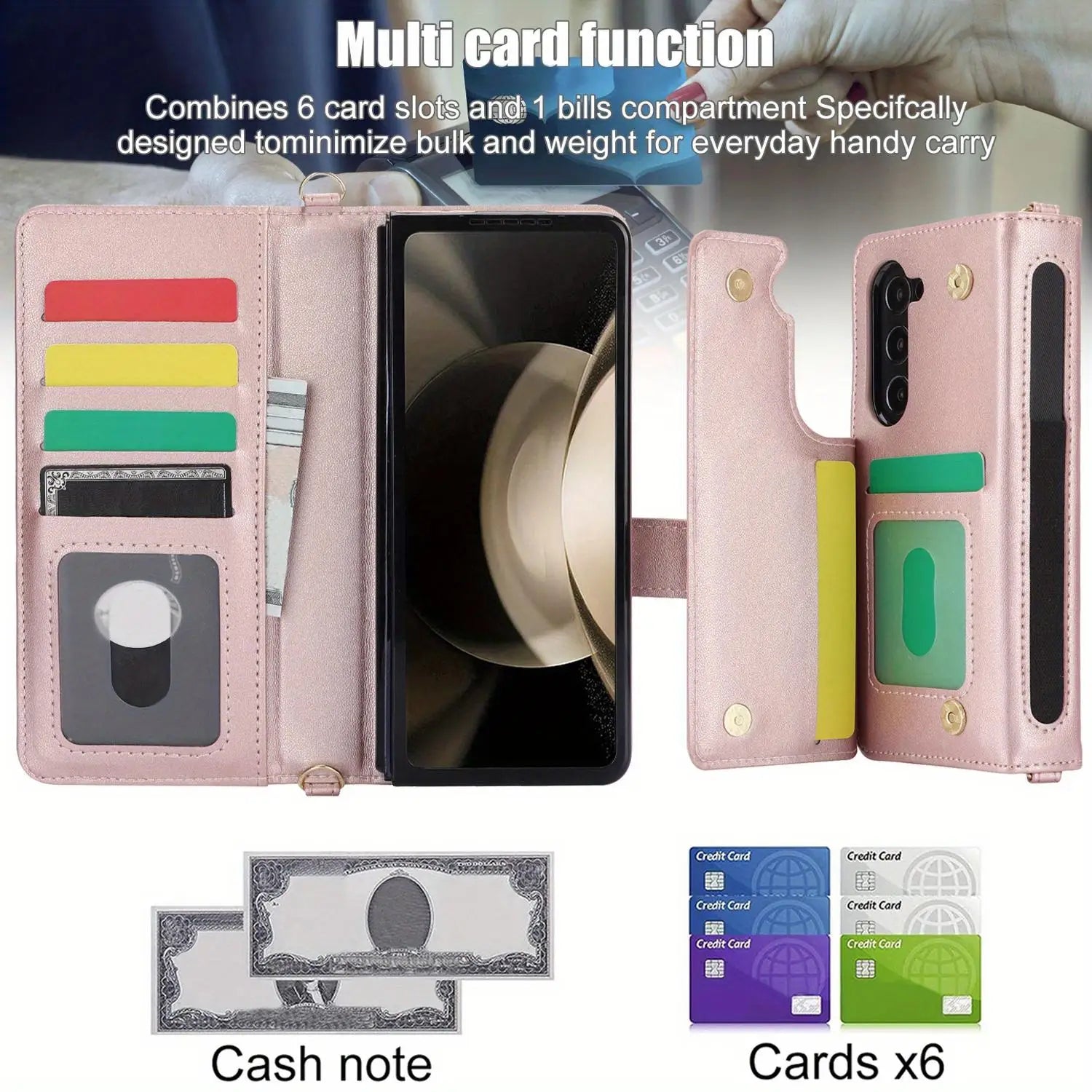 PU Leather Flip Wallet Case For Samsung Galaxy Z Fold 6 5 4 3 5G With Holder Crossbody Wrist Strap Card Slot Stand Phone Cover