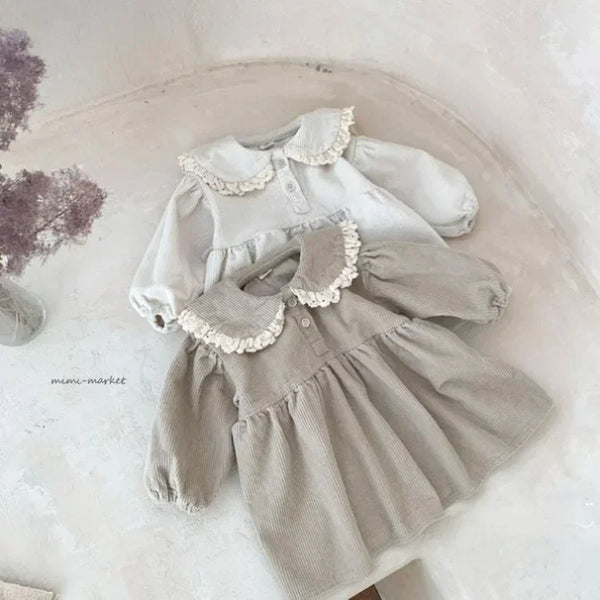 Spring Toddler Girls Dress Corduroy Dress Lace Ruffles Collar Full Sleeve Baby Dress