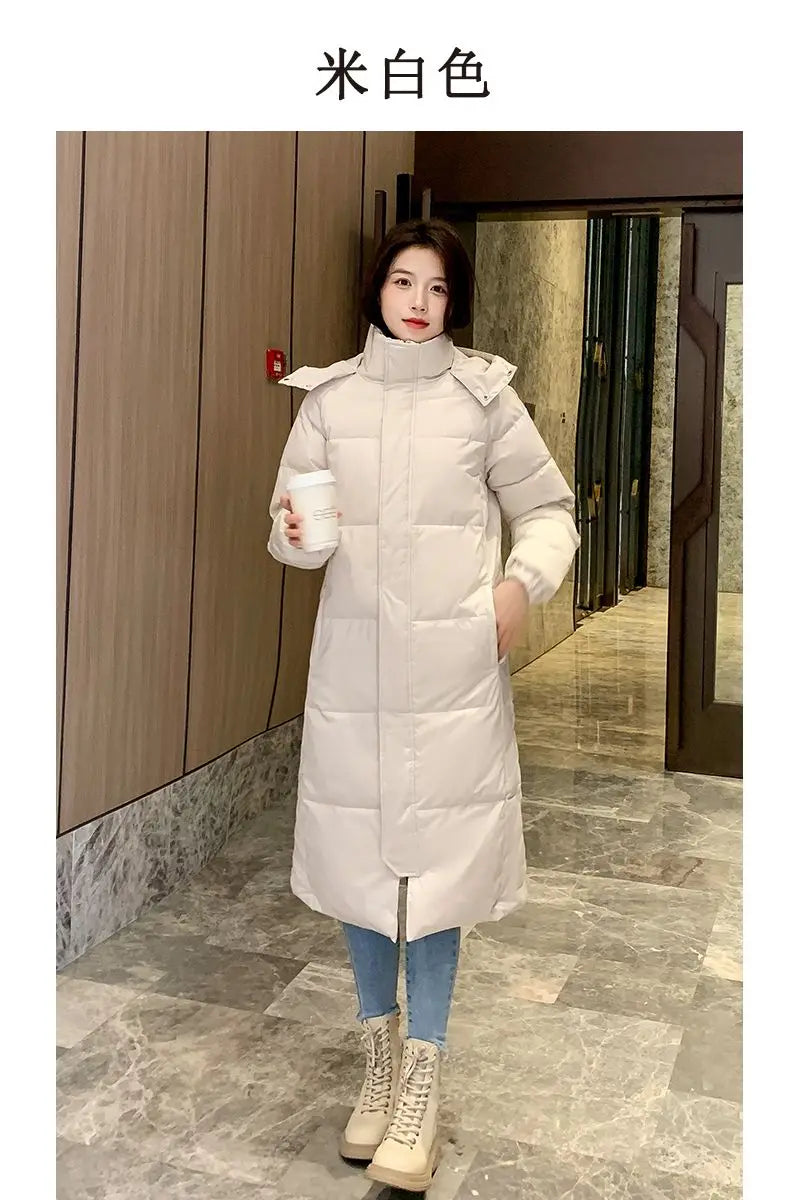 Long Down Jacket Women Waterproof Hooded Coat 2024 Winter New Loose Girls' Jacket Multi-Color Thick Windbrake Down Coat