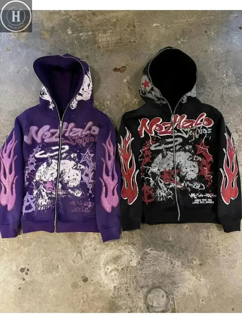 Explosions of New Harajuku Zipper Hooded Sweater Street Men and Women Retro Shirt Sweatshirt Gothic Jacket Hooded Couple Sweater HALALZEN