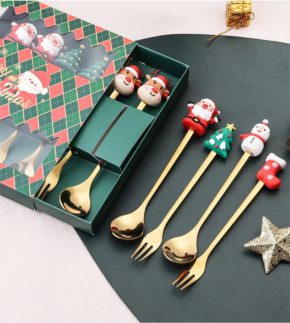 Christmas Decorations Home Christmas Table Decor Stainless SpoonsFork Cutlery Set Elk Xmas Tree New Year 2024 Navidad 2023 Gifts