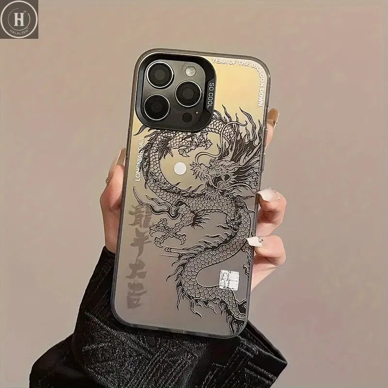 iPhone17 16 15 14 13 12 11Plus Pro Max case, high-end black and white dragon pattern print Halalzen UK