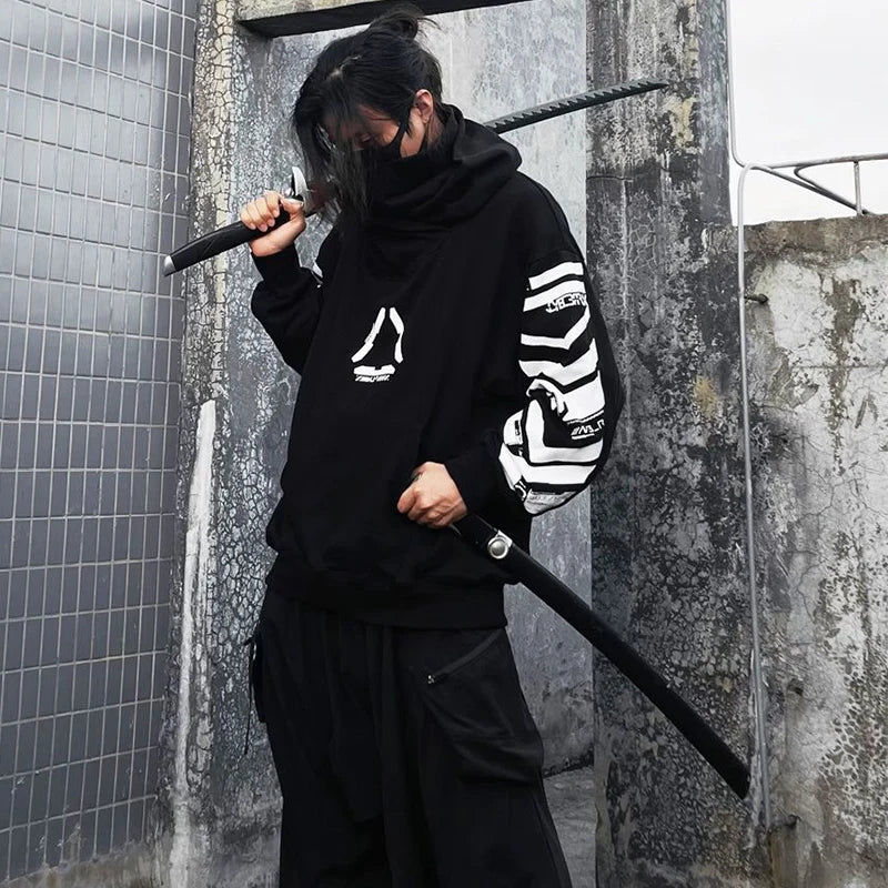 2025 Punk Hoodie Men Fashion Creative Print Sweatshirt Pullover Harajuku Hip Hop Streetwear Tactical Functional Hoodies Techwear
