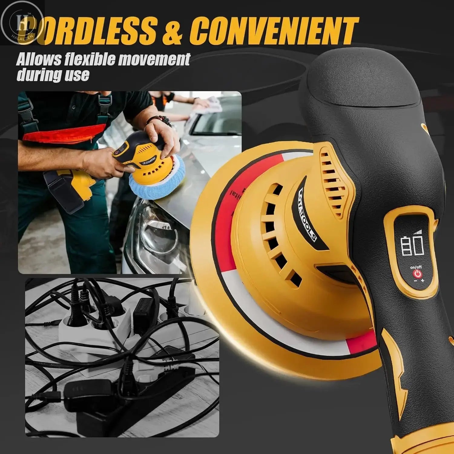 Car Detailing and Polishing Compatible with Dewalt 20V Battery, 5500 RPM Dual-Action Polisher with 6 Variable Speeds HALALZEN