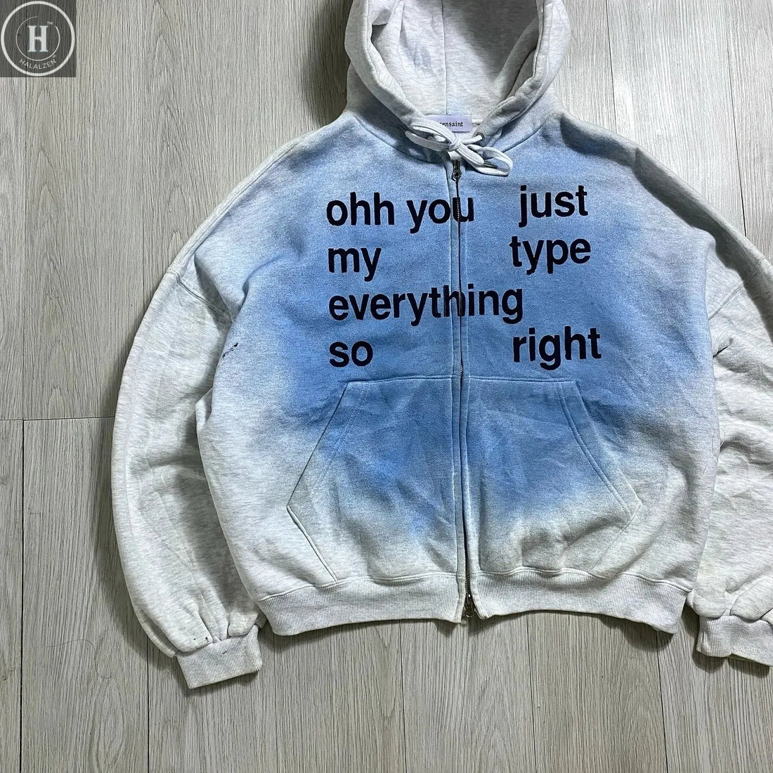 Trendy gradient tie-dye sweatshirt, personalized text print, high street style hooded cardigan, same style for men and women HALALZEN
