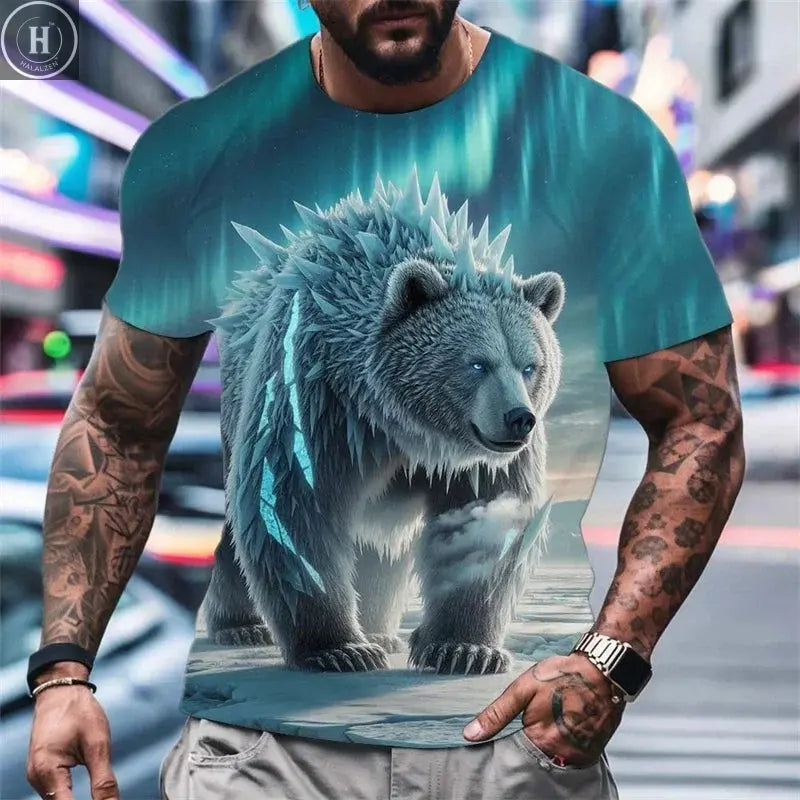 Fashion Polar Bear Graphic T Shirts Summer Trend Short Sleeve Crew Neck 3D Printed Mens T-shirts Loose Streetwear Kids Tees Tops HALALZEN