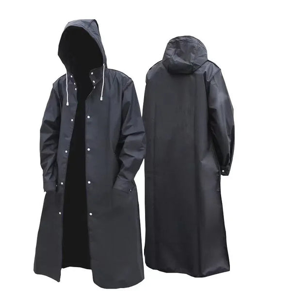 New Black Fashion Adult Waterproof Long Raincoat Ladies Men Raincoat Hooded Outdoor Hiking Trip Fishing Mountaineering