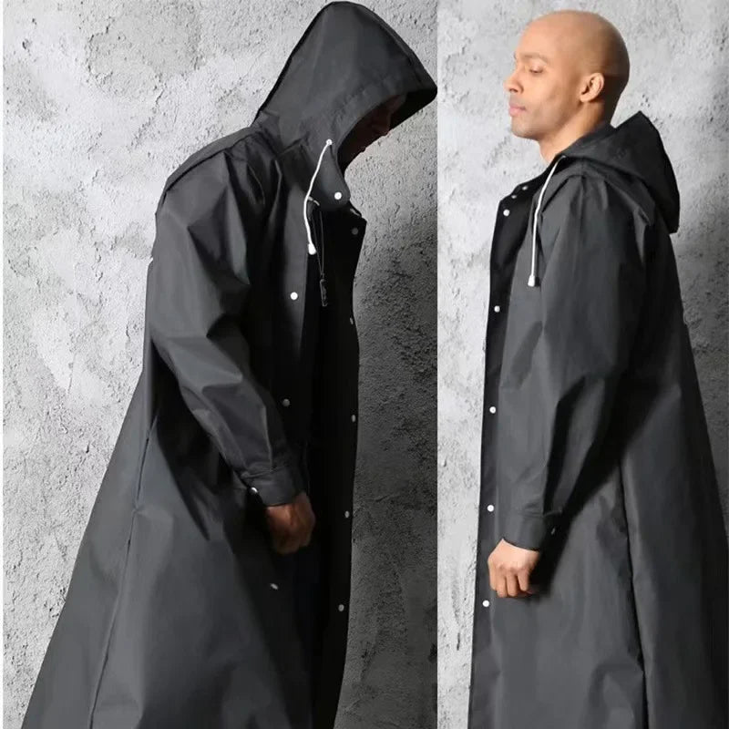 New Black Fashion Adult Waterproof Long Raincoat Ladies Men Raincoat Hooded Outdoor Hiking Trip Fishing Mountaineering