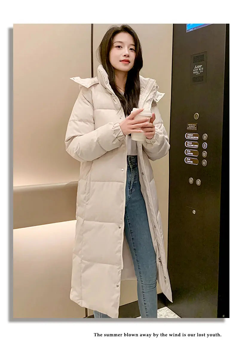 Long Down Jacket Women Waterproof Hooded Coat 2024 Winter New Loose Girls' Jacket Multi-Color Thick Windbrake Down Coat