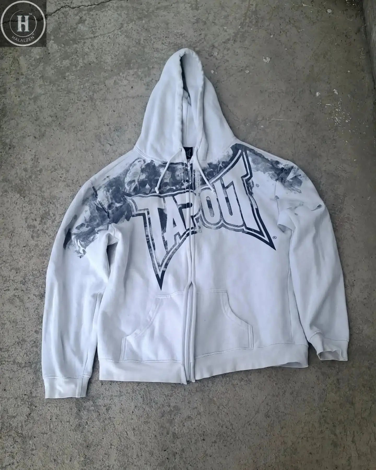 Y2K 2000s Tapout Pink & Black Grunge Angel Wings Spellout Zip Up Hoodie - Large HALALZEN