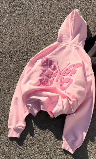 Sweet Pink Letter Patch Korean Street Comfortable Commute Hooded Jackets 90s Necessary Casual Sports Oversizeds Simple Hoodies