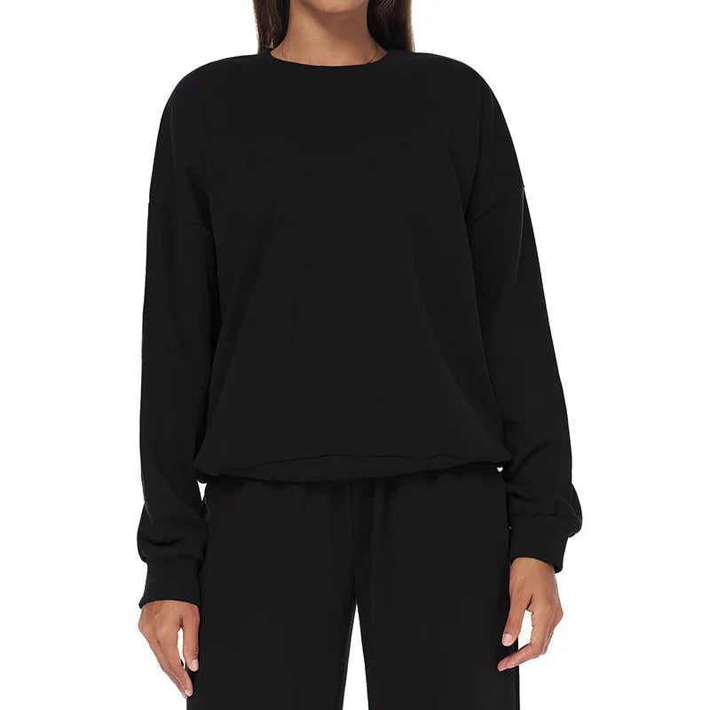 Autumn Winter New Sports Hoodie Loose Casual Round Neck Long Sleeved Fitness Top Fashion Running Versatile Pullover for Women