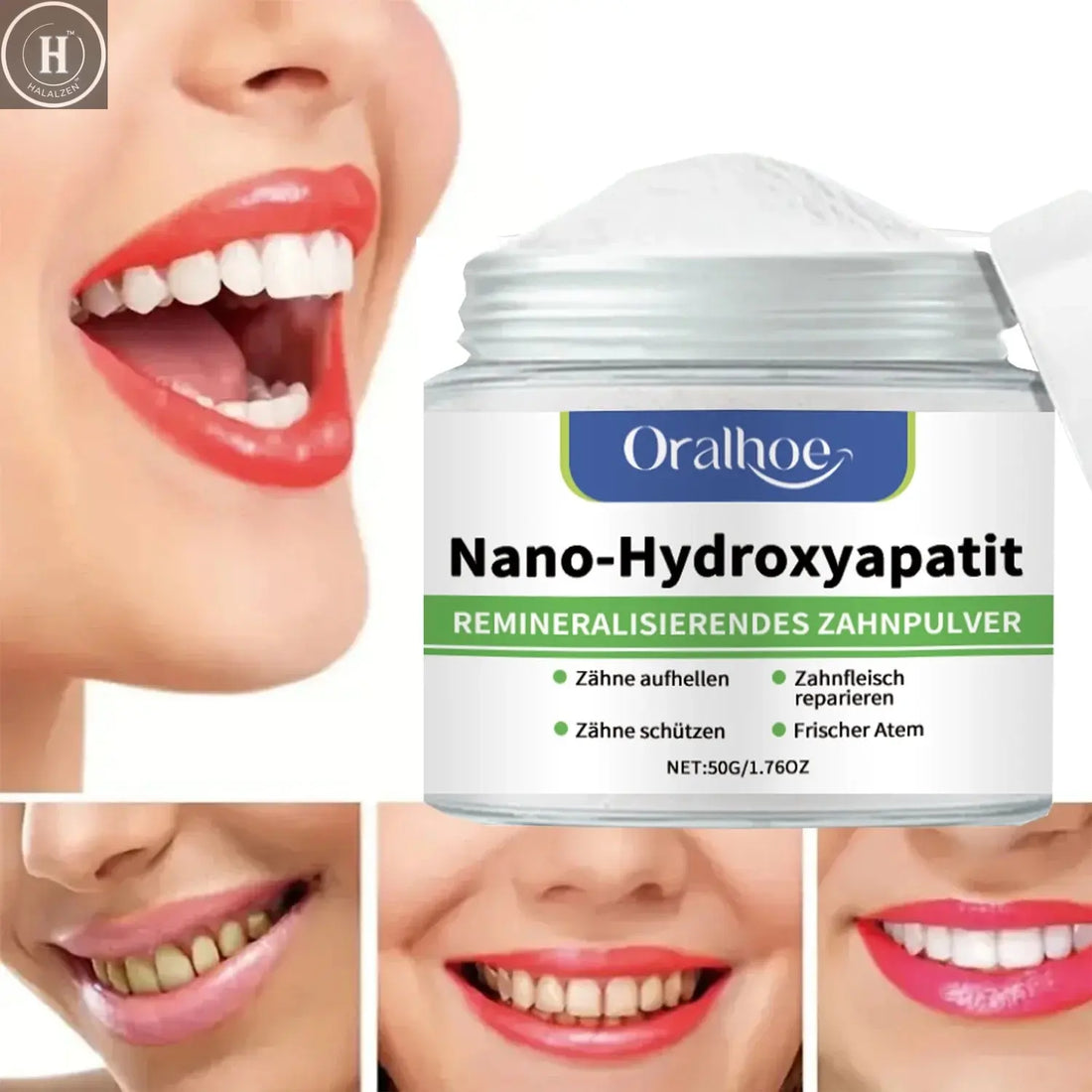 Winter Whitening Tooth Powder with 10% Hydroxyapatite - Remineralizing, Cool Mint, Enamel Repair & Fresh Breath HALALZEN
