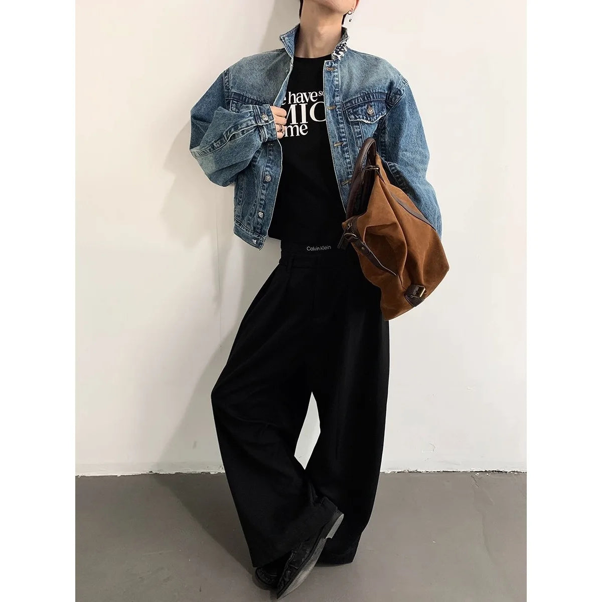 Egyptian Relic Print Patchwork Men's Denim Jacket, Washed Cropped Mans Jeans Coat, Oversize Casual Woman Jakets