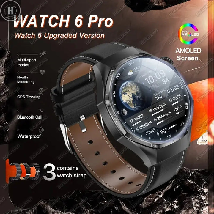 2026 New Watch 6 Pro Smart Watch AMOLED Screen GPS Tracker HD Bluetooth Call Waterproof Sports Health Monitoring Smartwatch Men HALALZEN