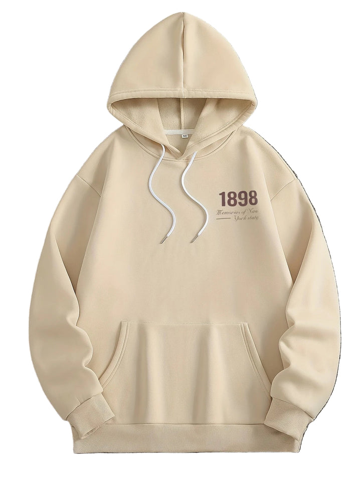 Men's Vintage Brooklyn 1898 Graphic Hoodie - Loose Fit Sweatshirt with Kangaroo Pockets, Heavyweight Casual Streetwear Pullover