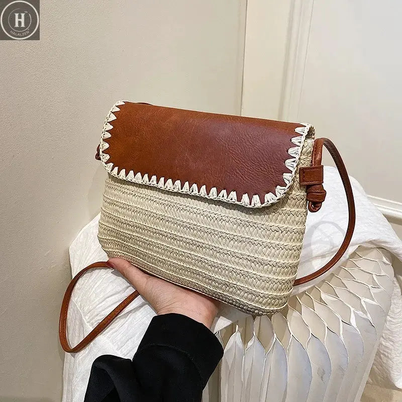 Casual Straw Saddle Crossbody Shoulder Bags Women Summer Messenger Bag Rattan Beach Bags Lady Travel Purses and Handbags Bolsa HALALZEN
