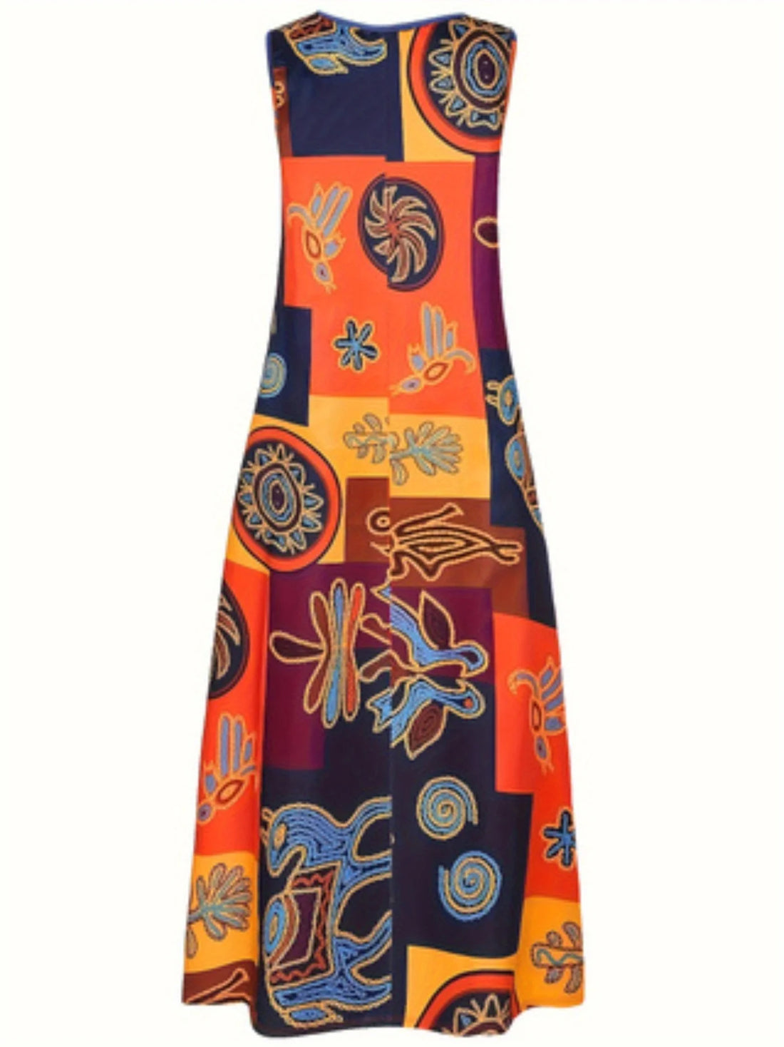 Women's Plus Size Holiday Print V-Neck Sleeveless Retro Casual Maxi Dress