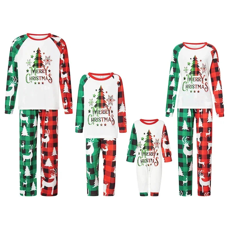 Christmas Family Pajamas Matching Set Reindeer Print Long Sleeve Tops and Striped Pants Sleepwear for the Holidays