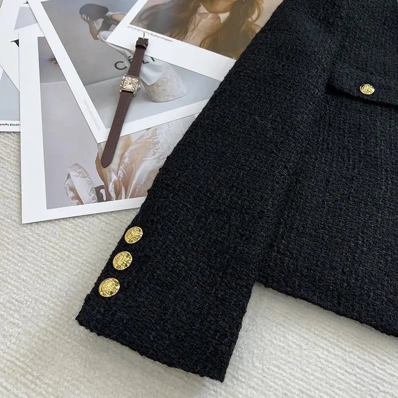 French Wool Tweed Coat Fashion High-end Gold Button Short Slim Temperament Spring and Autumn Korean Coats Women Jacket New