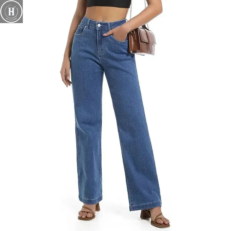 2025 Women Pink Beige Straight Leg Jeans Female Retro Solid High Waisted Denim Pants Girls Trendy Fashion Daily Cheap Trousers Halalzen UK