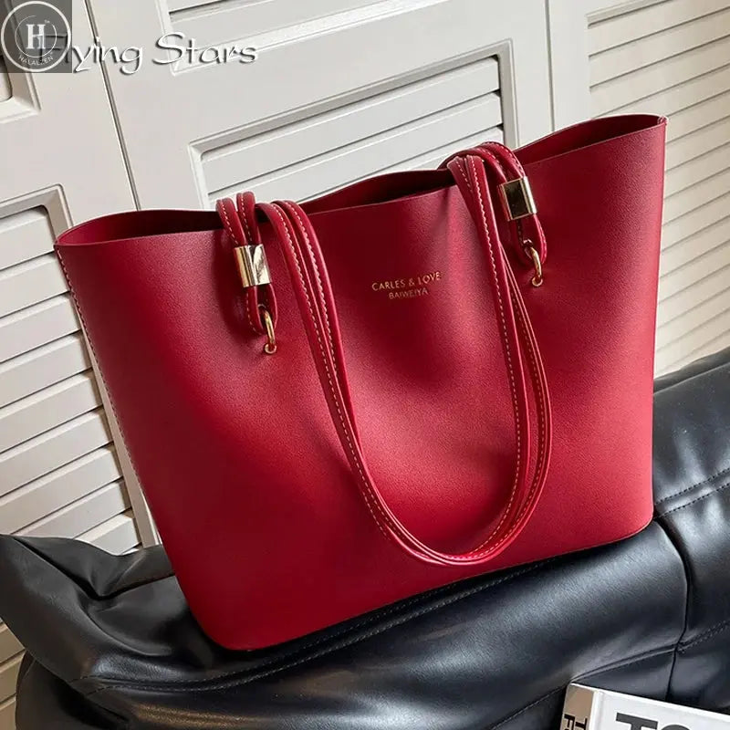 Red Fashion Shoulder Bag Large Capacity Brand Tote Bag PU Leather Luxury Designer Tote Bag Commuter Wedding Party Big Handbag HALALZEN