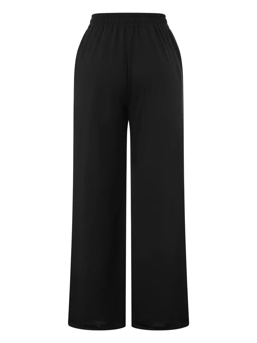 Women s High Waist Wide-Leg Pants in Solid Color Elastic Waistband Loose Fit Casual Fall Sweatpants with Straight Bottoms Halalzen UK