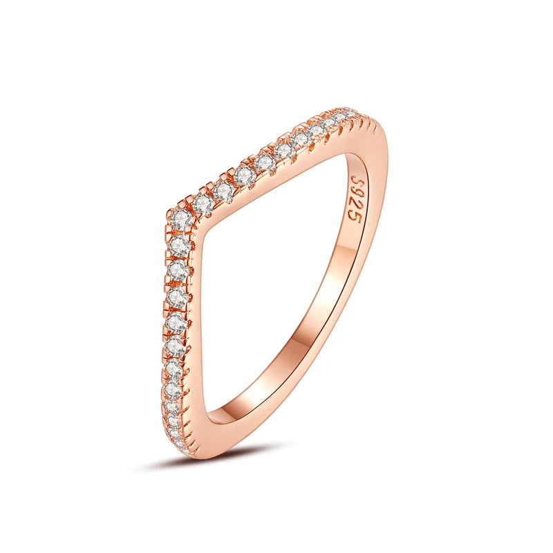 Original 925 Sterling Silver Ring Love Heart Wishbone Moon Sun Rings Crystal Rose Gold For Women Wedding Gift Luxury Jewelry