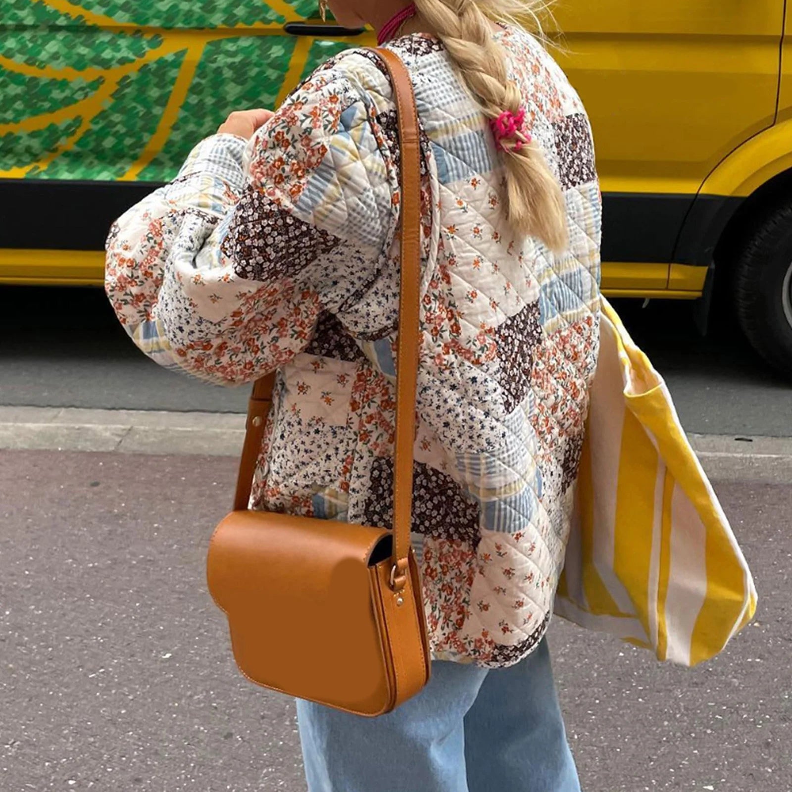 Fall Winter Women's Quilted Coats Jacket Lightweight Fashion Floral Print Casual Long Sleeve Button Cardigan Outwear Streetwear