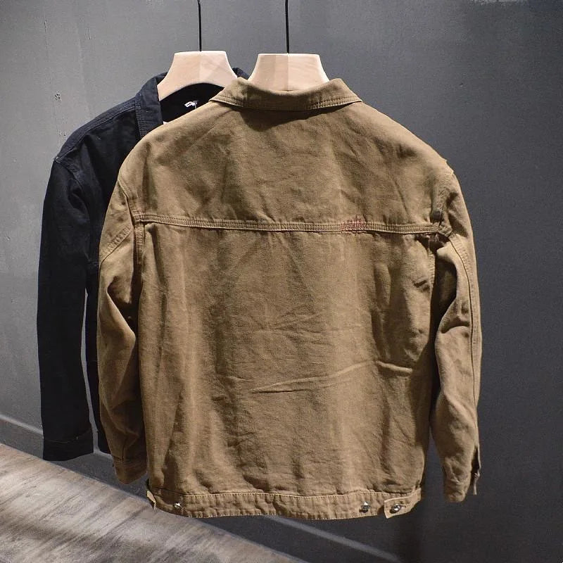 Retro American Cotton Work Jaet Men's Autumn Winter Casual Loose Fit Denim Coat for Welding Wear Resistant Outerwear