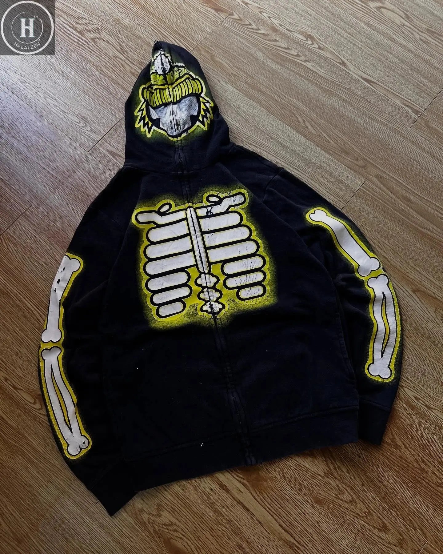 Y2K 2000s Tapout Pink & Black Grunge Angel Wings Spellout Zip Up Hoodie - Large HALALZEN