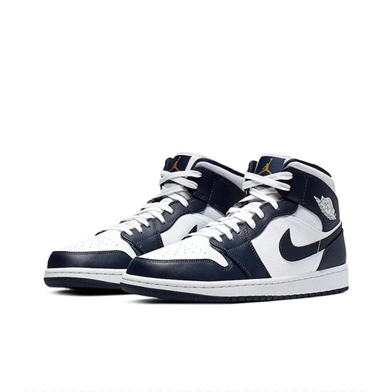 Original Air Jordan 1 Mid "Light Smoke Grey" "Wolf Grey"For Men's Retro Classic Basketball Sneakers Shoes