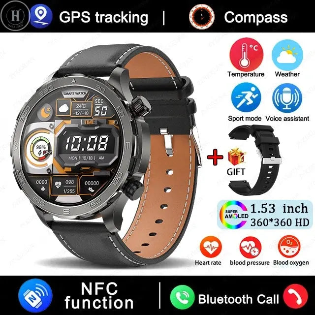 New GPS Track Smart Watch Men AMOLED HD Screen Outdoor Sports Fitness Heart Rate NFC IP68 Waterproof Bluetooth Call Smart Watch HALALZEN