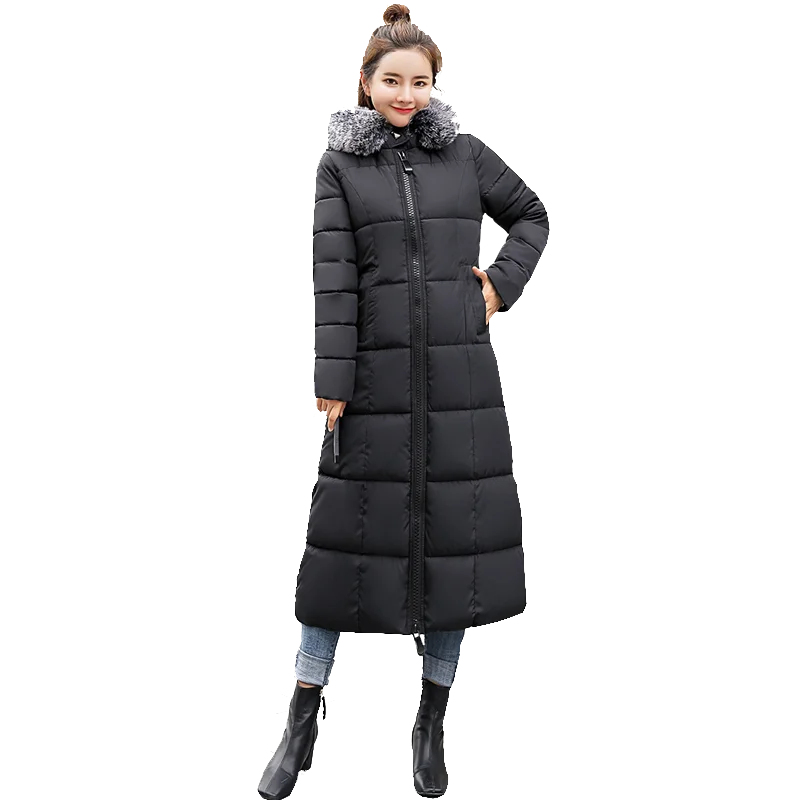 Fashion Warm Hooded Winter Coat Women Fur Collar Jacket Casual Bisic Coats Female Lady Lengthen Thickening Waterproof Slim Parka