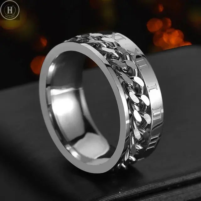 Cool Stainless Steel Rotatable Men Ring High Quality Spinner Chain Punk Women Jewelry for Party Gift HALALZEN
