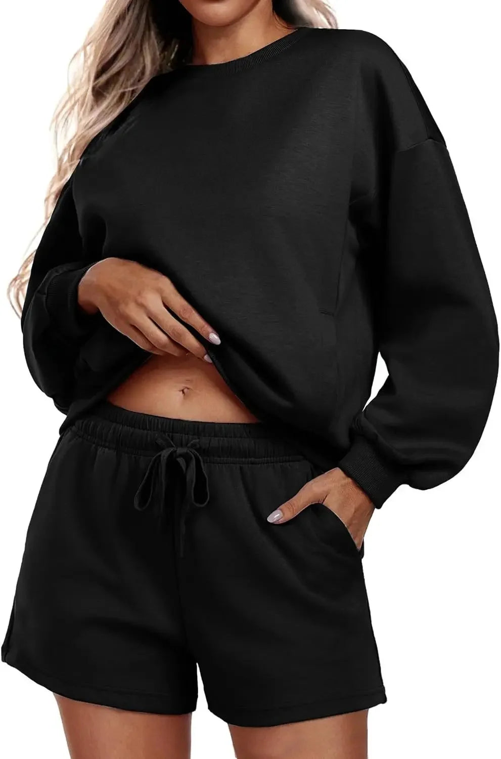 Women's 2-Piece Set Sportswear Casual Long Sleeve Hoodie And Shorts Outfit Polyester Fiber Made in China Trending 2025 Cross-Bor