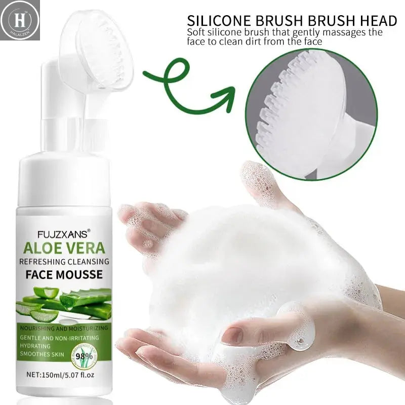 150ml Aloe Vera Cleanser Face Mousse Wash Refreshing Hydrating And Water-locking Deep Cleansing For Facial Skin Beauty Skincare HALALZEN