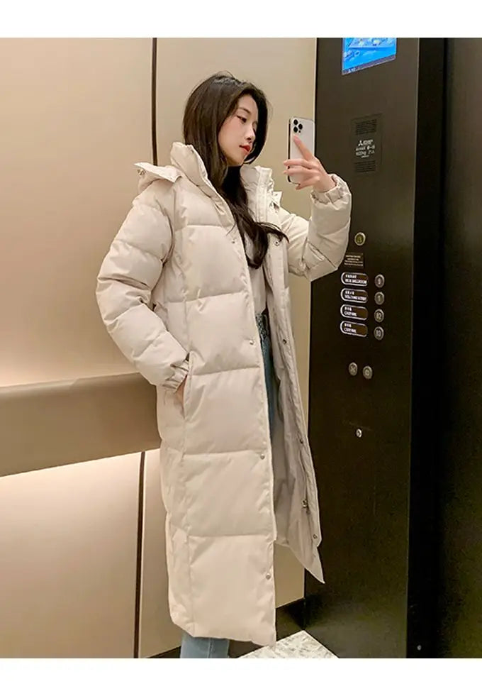 Long Down Jacket Women Waterproof Hooded Coat 2024 Winter New Loose Girls' Jacket Multi-Color Thick Windbrake Down Coat