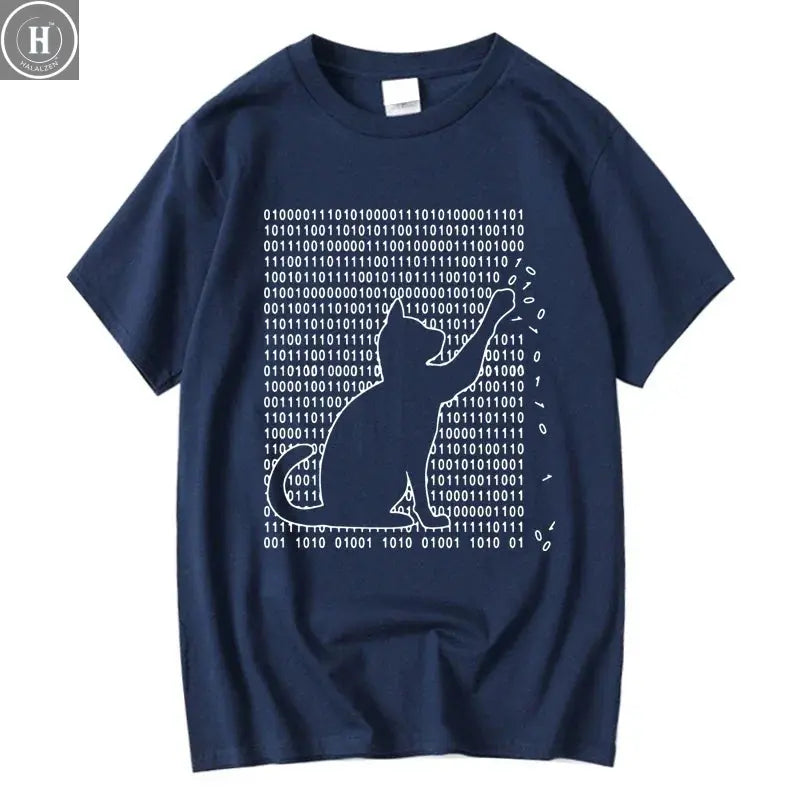 Men's High Quality T-shirt 100% Cotton Funny Cool Cat Design Print Summer Loose Short Sleeve for Men T-Shirt Male Tops Tees HALALZEN