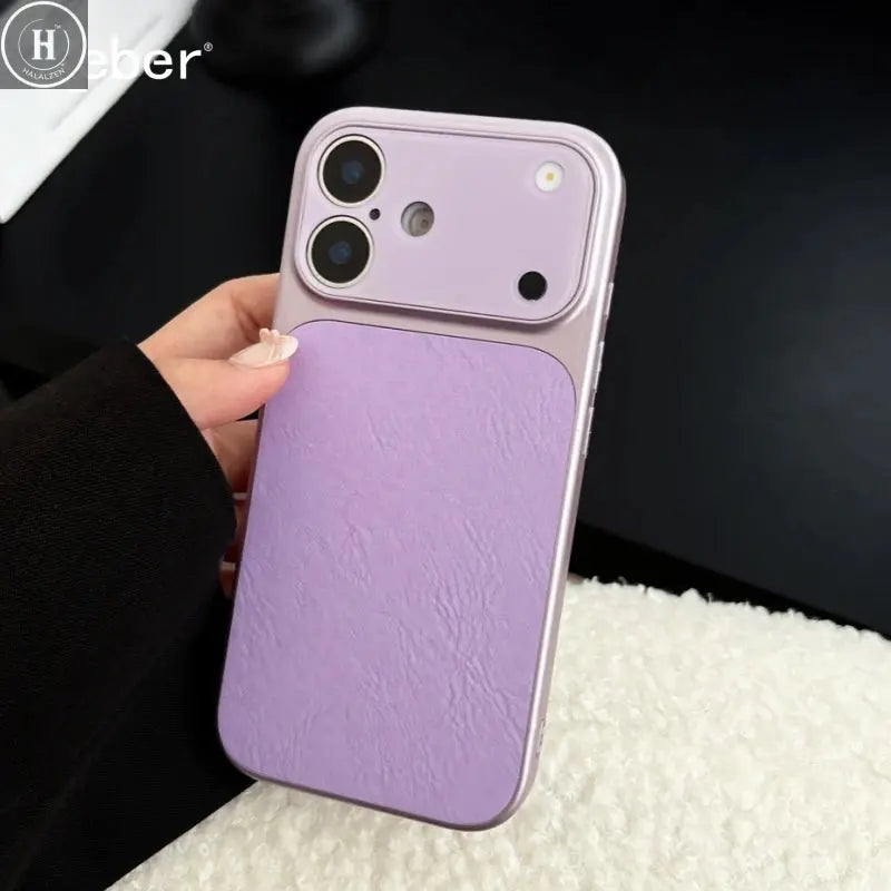 Luxury Large Window Leather Phone Case For iPhone 17 16 15 14 13 Pro Max Lens Protection Matte Shockproof Plating Back Cover Halalzen UK