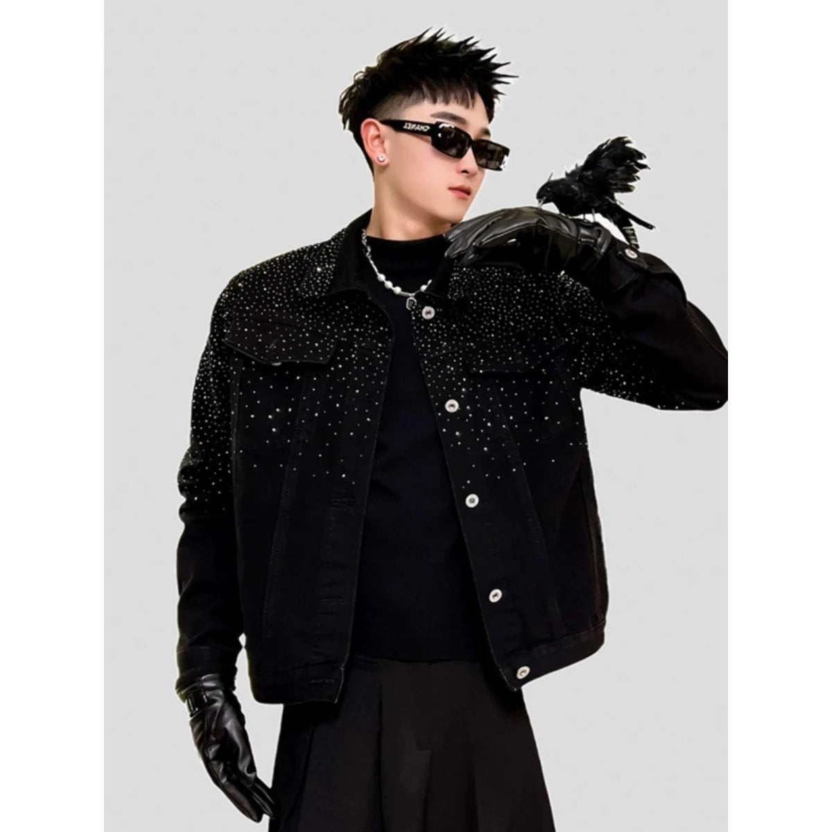 American Sle Heavy Du Sparkling Rhinestone Luxury Men's Denim Jaet Faionable Hair St Brand Spring Autumn Top