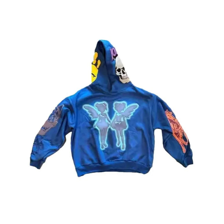 Y2k Cartoon Graphic Printed Mans Hoodies, Hiphop Oversized Mans Hooded Sweatshirts, Autumn Womans Hoodies