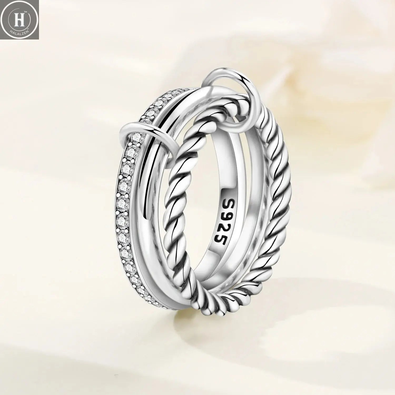 CYCUFF 925 Sterling Silver Designed Simple Fashion 3-Ring Rings Closed Ring for Women Birthday Party Jewelry Gift Ring Comfort HALALZEN