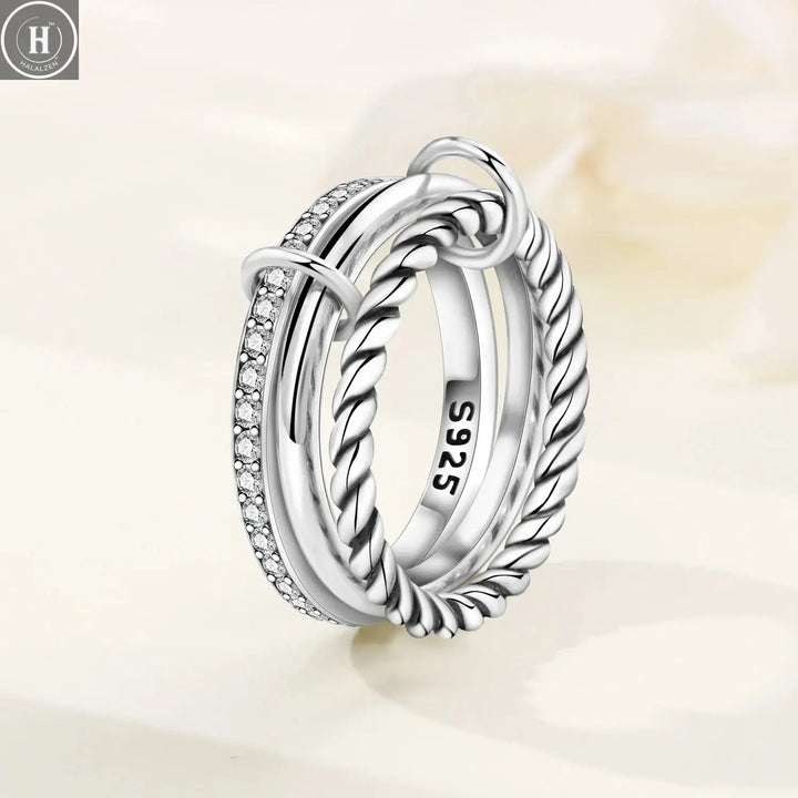 CYCUFF 925 Sterling Silver Designed Simple Fashion 3-Ring Rings Closed Ring for Women Birthday Party Jewelry Gift Ring Comfort HALALZEN