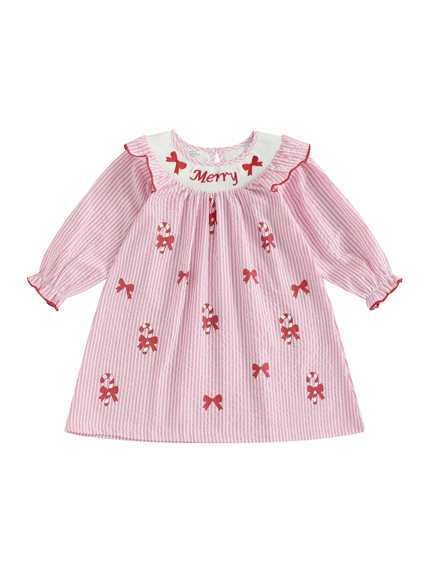 Girls Christmas Dress Festive Long Sleeve Dress with Embroidered Snowflakes and Santa Claus Pattern Holiday Party Dress for