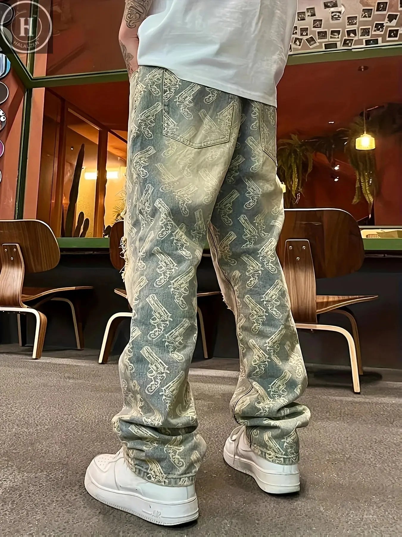 American-Style Street Washed Distressed Ripped Jeans for Men, Spring and Autumn Straight-Leg Loose European and American High Street Vibe Long Pants Halalzen UK