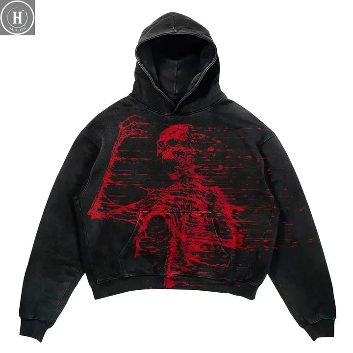Harajuku Oversized Letter Print Streetwear Hoodie Vintage Streetwear Sweatshirt Goth Jacket Y2k tops Hoodies men clothing HALALZEN