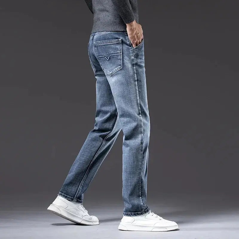 Autumn Winter New Business Men's Jeans Classic Fashion Stretch Washed Casual Denim Trousers Comfortable Straight Male pants Halalzen UK