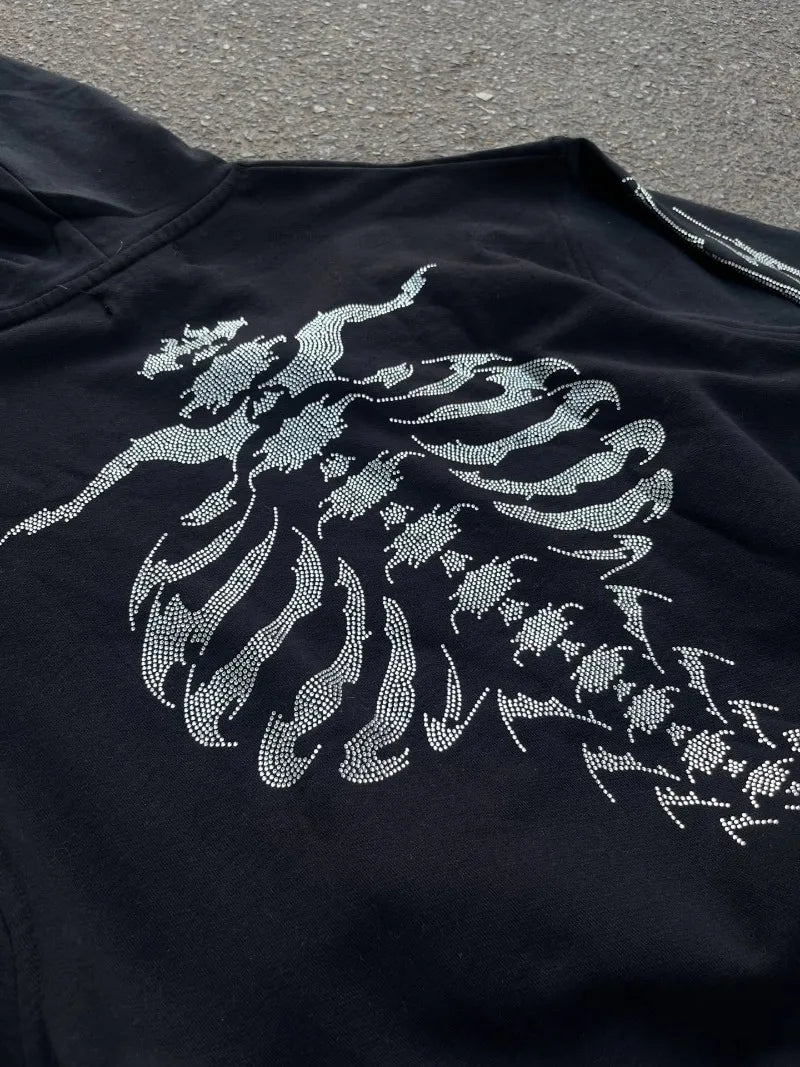 2025 Winter Trendy American Street Hip-Hop Rock Anime Printed Hoodie Men Y2k Gothic Punk Casual Loose Pullover Sweatshirt Women